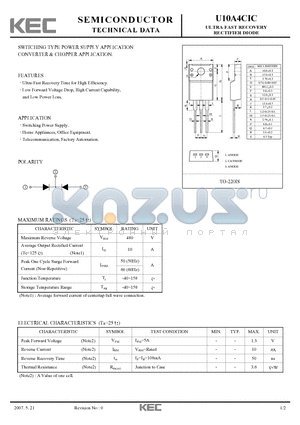 U10A4CIC datasheet - ULTRA FAST RECOVERY RECTIFIER DIODE