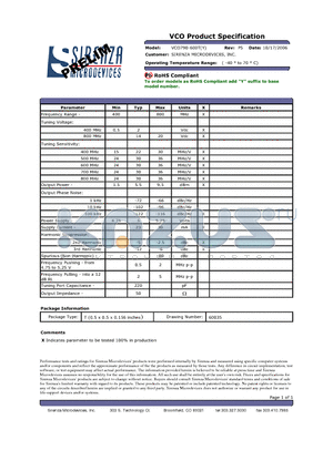 VCO790-600T datasheet - VCO Product Specification