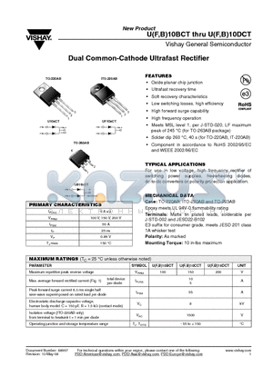 U10BCT datasheet - Dual Common-Cathode Ultrafast Rectifier