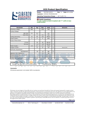 VCO790-915KY datasheet - VCO Product Specification