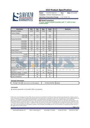 VCO793-2300T datasheet - VCO Product Specification