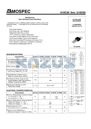 U10C30 datasheet - Switchmode Dual Ultrafast Power Rectifiers
