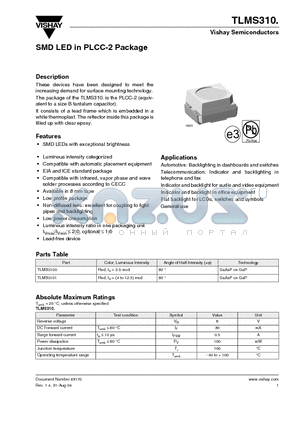 TLMS3100 datasheet - SMD LED in PLCC-2 Package