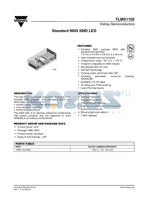 TLMS1102-GS08 datasheet - Standard 0603 SMD LED