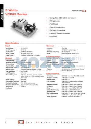 VCP05US05 datasheet - Energy Star, CEC & EISA Compliant