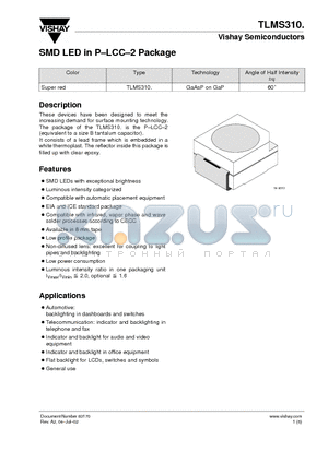 TLMS310 datasheet - SMD LED in P-LCC-2 Package