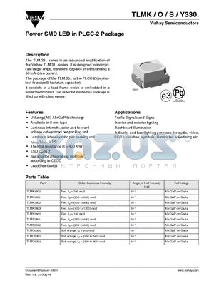 TLMS3300 datasheet - Power SMD LED in PLCC-2 Package