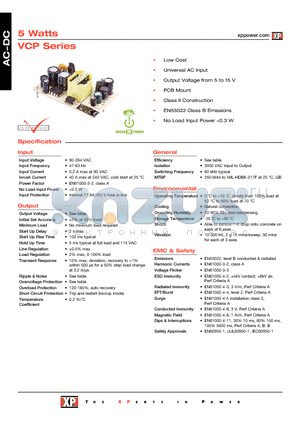 VCP05US15 datasheet - Low Cost, Universal AC Input, Output Voltage from 5 to 15 V