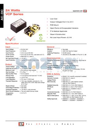 VCP24US05 datasheet - Low Cost, Output Voltages from 5 to 24 V, PCB Mount