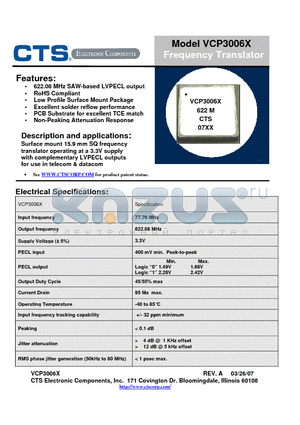 VCP3006X datasheet - Frequency Translator