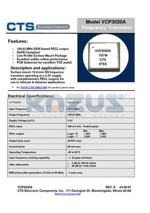 VCP3020A datasheet - Frequency Translator