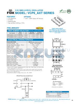 VCP62AXT datasheet - 3.3V SMD LV-PECL OSCILLATOR