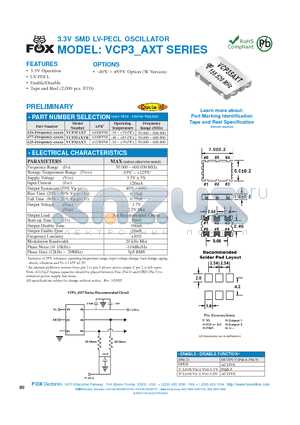 VCP32AXT datasheet - 3.3V SMD LV-PECL OSCILLATOR