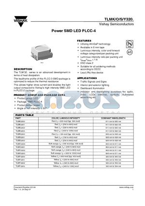 TLMY3203 datasheet - Power SMD LED PLCC-4