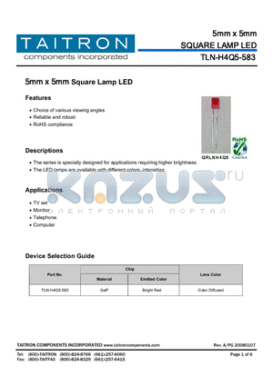 TLN-H4Q5-583 datasheet - 5mm x 5mm Square Lamp LED