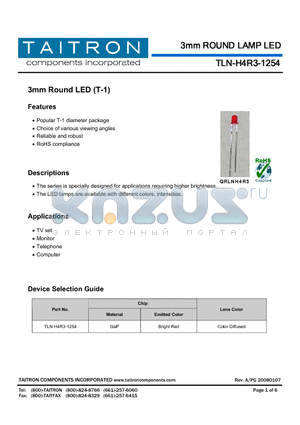 TLN-H4R3-1254 datasheet - 3mm ROUND LAMP LED