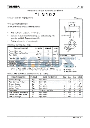 TLN102 datasheet - TOSHIBA INFRARED LED GaAs INFRARED EMITTER