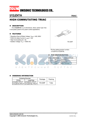 U12JZ47AL-TF3-T datasheet - HIGH COMMUTATING TRIAC