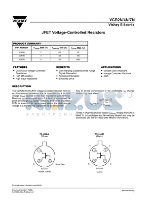 VCR2N datasheet - JFET Voltage-Controlled Resistors
