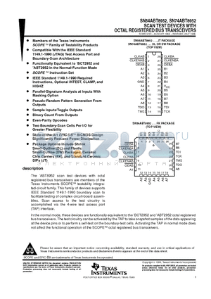 SN74ABT8952 datasheet - SCAN TEST DEVICES WITH OCTAL REGISTERED BUS TRANSCEIVERS