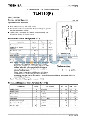 TLN110F datasheet - INFRARED LED GAAS INFRARED EMITTER