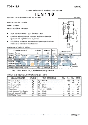 TLN110 datasheet - INFRARED LED GAAS INFRARED EMITTER