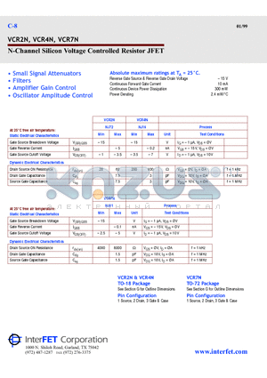 VCR4N datasheet - N-Channel Silicon Voltage Controlled Resistor JFET