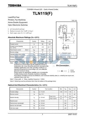 TLN119_07 datasheet - Infrared LED GaAs Infrared Emitter