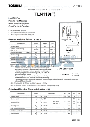 TLN119F datasheet - Infrared LED GaAs Infrared Emitter