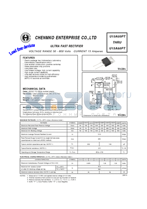 U15A10PT datasheet - ULTRA FAST RECTIFIER