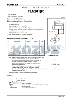 TLN201 datasheet - Infrared LED GaAAs Infrared Emitter