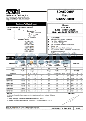 SDA10000 datasheet - HIGH VOLTAGE RECTIFIER