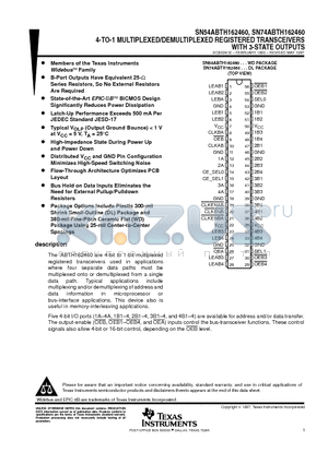 SN74ABTH162460 datasheet - 4-TO-1 MULTIPLEXED/DEMULTIPLEXED REGISTERED TRANSCEIVERS WITH 3-STATE OUTPUTS