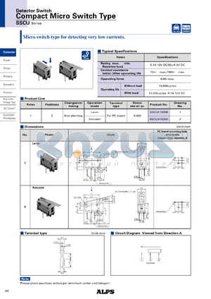 SSCUL10200 datasheet - Detector Switch