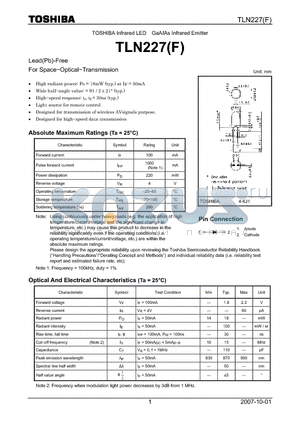 TLN227F datasheet - LEAD FREE PRODUCT FOR SPACE-OPTICAL-TRANSMISSION