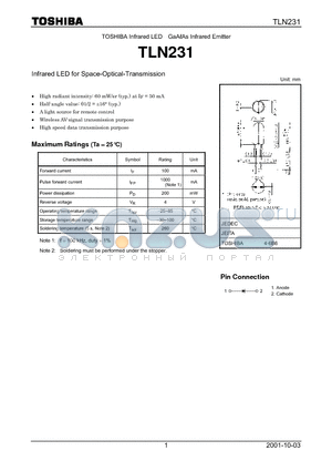 TLN231 datasheet - Infrared LED for Space-Optical-Transmission