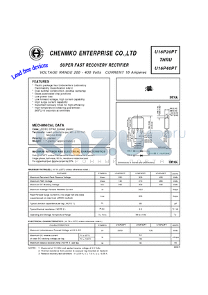 U16P30PT datasheet - SUPER FAST RECOVERY RECTIFIER