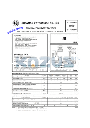 U16U10PT datasheet - SUPER FAST RECOVERY RECTIFIER