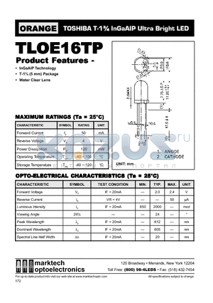 TLOE16TP datasheet - TOSHIBA T-1 3/4 InGaAIP Ultra Bright LED
