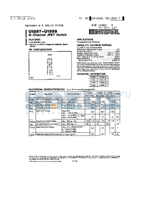 U1899 datasheet - N-Channel JFET Switch