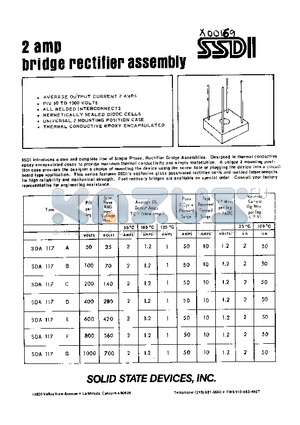 SDA117D datasheet - 2AMP BRIDGE RECTIFIER ASSEMBLY