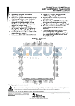 SN74ABTH32501PZ datasheet - 36-BIT UNIVERSAL BUS TRANSCEIVERS WITH 3-STATE OUTPUTS