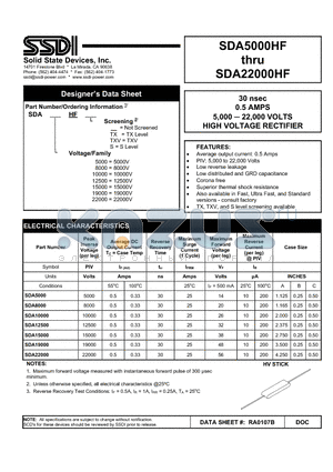 SDA12500 datasheet - HIGH VOLTAGE RECTIFIER