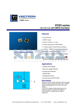 VCS3 datasheet - 1.8, 2.5, 3.3 volt CMOS Oscillator