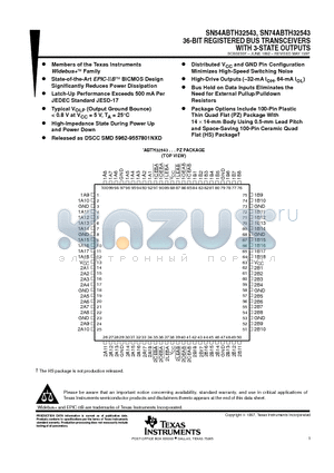 SN74ABTH32543PZ datasheet - 36-BIT REGISTERED BUS TRANSCEIVERS WITH 3-STATE OUTPUTS