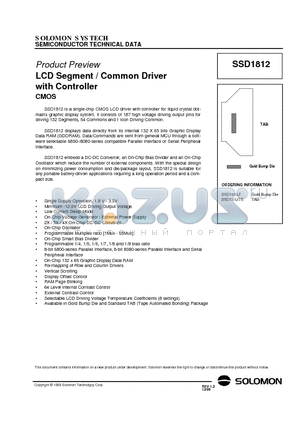 SSD1812Z datasheet - LCD Segment / Common Driver with Controller CMOS