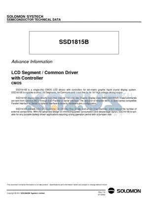 SSD1815B datasheet - LCD Segment / Common Driver with Controller