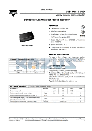 U1C datasheet - Surface Mount Ultrafast Plastic Rectifier