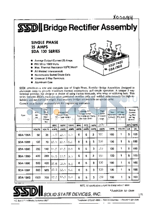 SDA130B datasheet - BRIDGE RECTIFIER ASSEMBLY