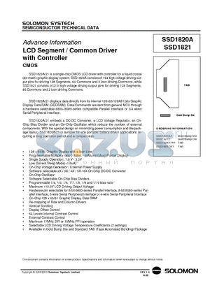 SSD1821TR1 datasheet - LCD Segment / Common Driver with Controller CMOS